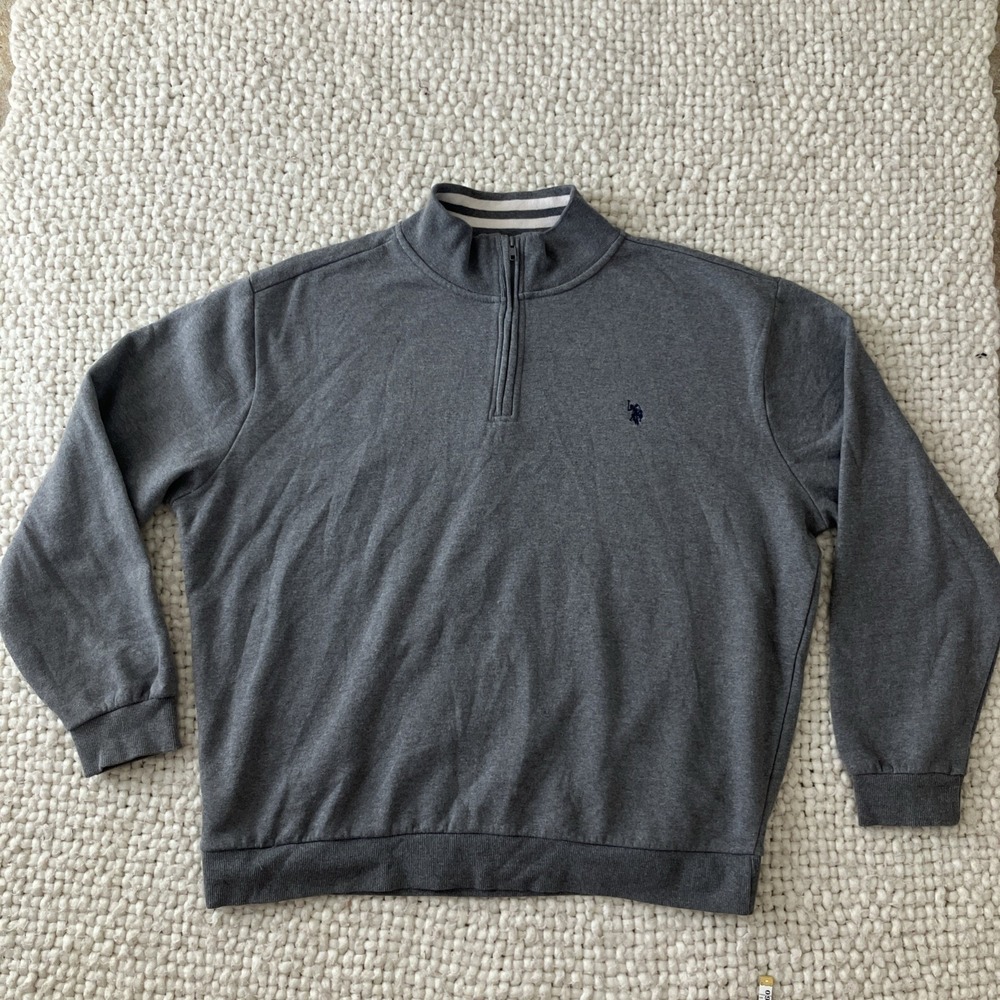 Men's US Polo Assn Sweater Quarter Zip Pullover Size 2XL Grayβ Casual Logo